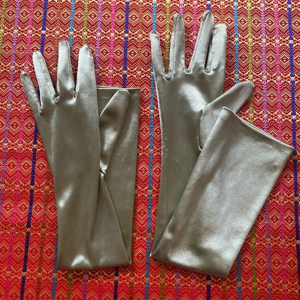 vintage metallic sage green long gloves osfa like new